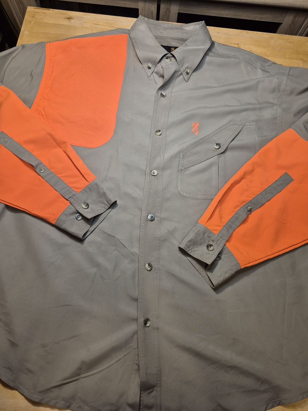 Browning Men's Drab Button-Down Shirt with Orange Accents